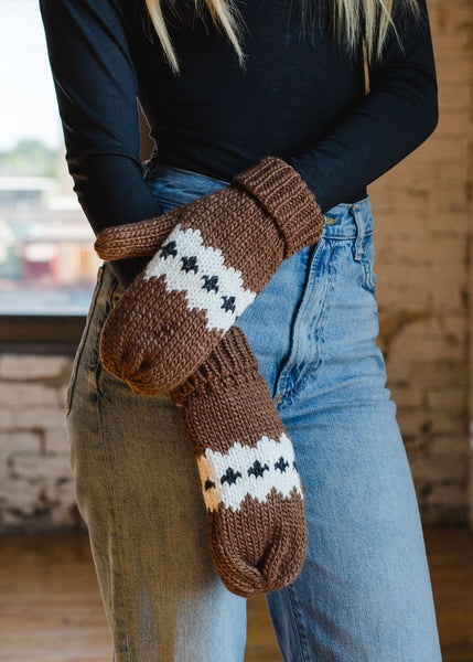Brown Patterned Mittens