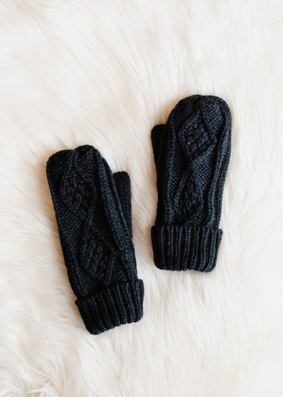 Black Cable Knit Mittens