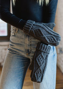 Grey Cable Knit Mittens
