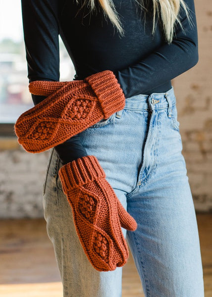 Rust Cable Knit Mittens