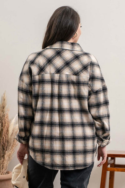 Black and Taupe Plaid Shacket