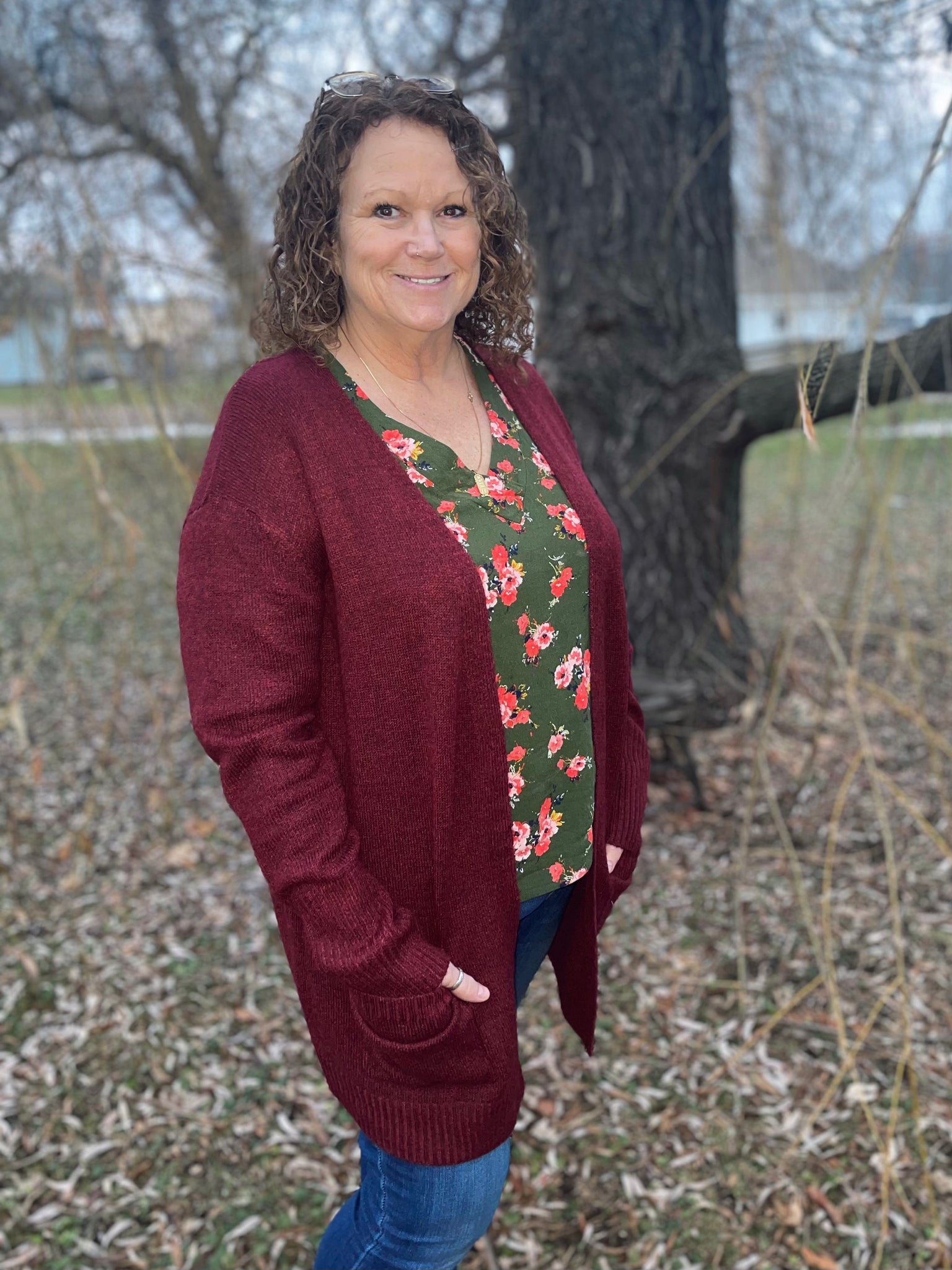 Burgundy Pocket Cardigan