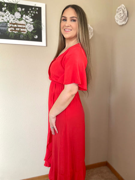 Red High Low Wrap Dress